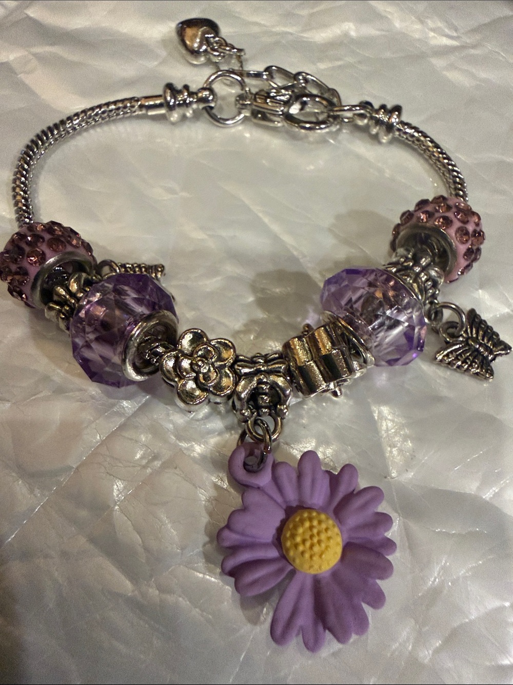 Purple Daisy Charm Bracelet - Women's Floral Charm Jewelry